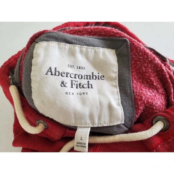 VTG Y2K Abercrombie‎ Fitch Red Hoodie Sweatshirt Size L Puffy Logo Spellout - Picture 2 of 9